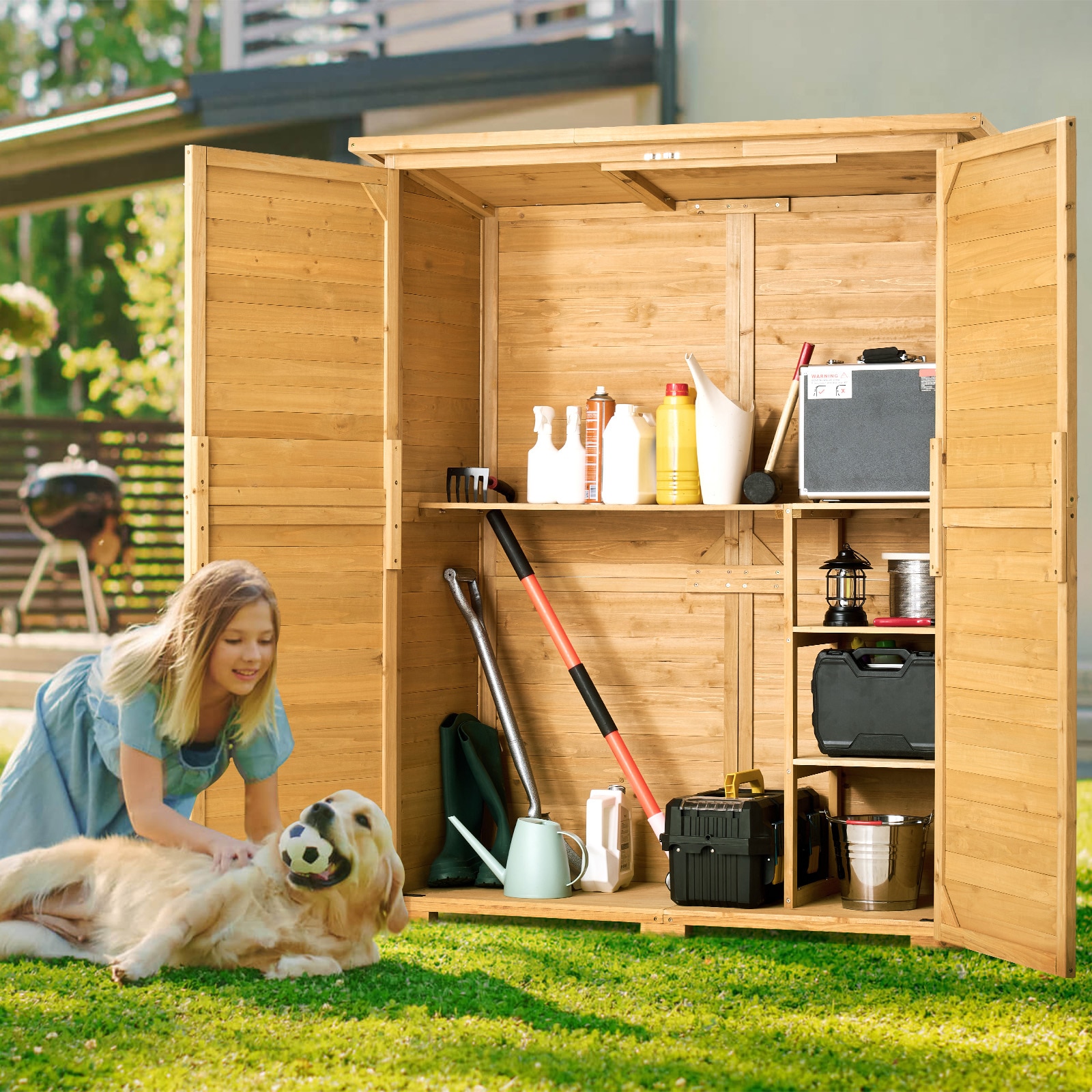 Outdoor Wooden Storage Shed Waterproof Garden Tool Metal Shed 55x67.5 Inch_maomaolike.com